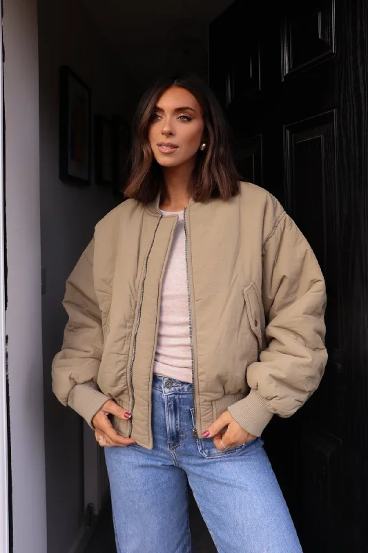 Comfy Dress Practical Chic Pieces Olive Bomber Puffer Jacket - FINAL SALE