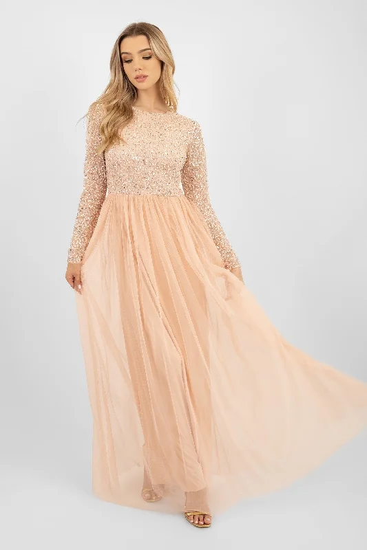 Soft Style Trendy Cozy Wearables Belle Blush Pink Long Sleeve Bridesmaid Dress