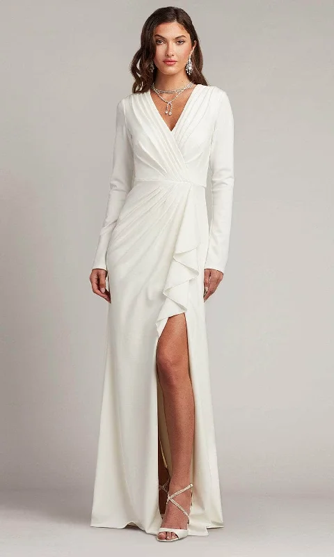 Relaxed Tops Fashionable Cozy Wear Tadashi Shoji BOS20704LBR - Kleiman Crepe Sheath Cascading Drape Gown