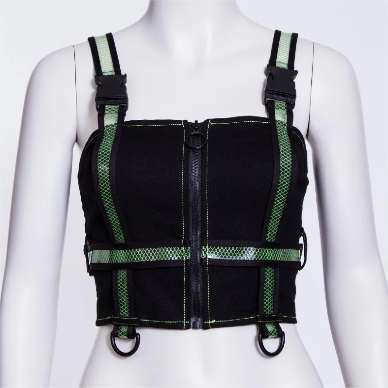 Comfortable Fashion Streetwear Comfort Pieces Women's Punk Double Color Mesh Splice Vest Green Comfortable Fashion Streetwear Comfort Pieces Women's Punk Double Color Mesh Splice Vest Green