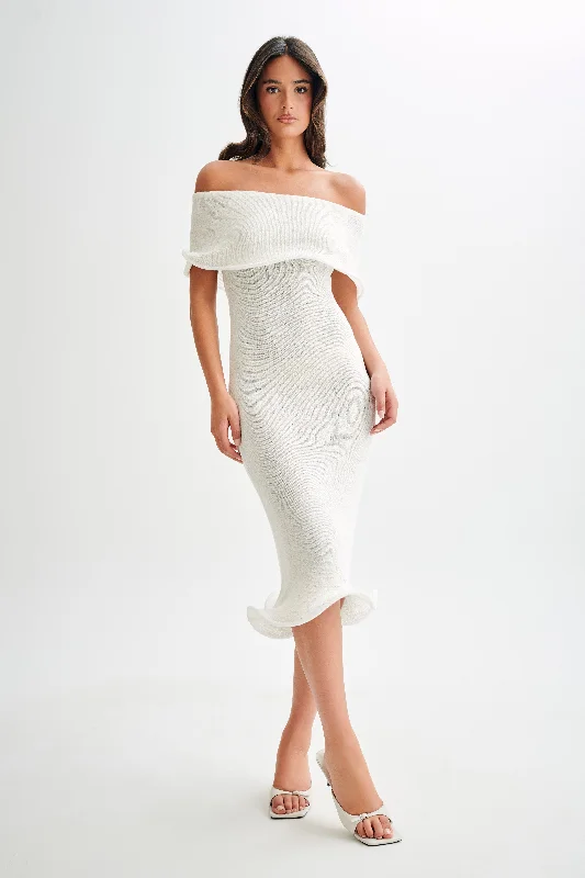 Cozy Fit Wear Soft Wear Pieces Molly Off Shoulder Knit Midi Dress - Ivory