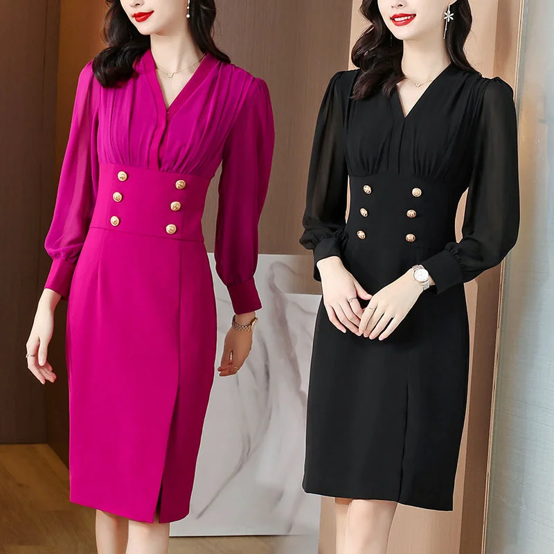 Effortless Elegance Cozy Everyday Layers Ladies French Slit Dress Hepburn Style