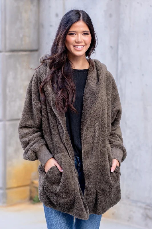 Relaxed Dresses Comfy Outfits Wearable Cozy Sherpa Jacket - Olive