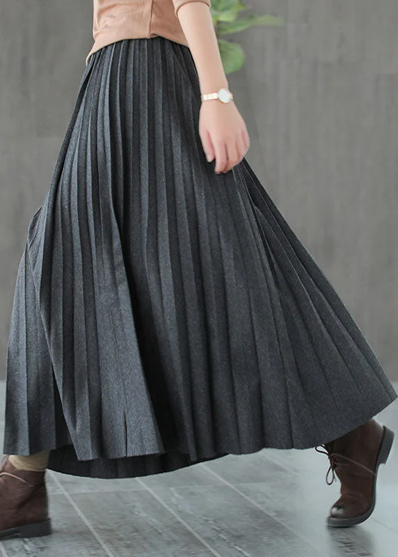 Easygoing Style Trendy Warm Layered Pieces Italian Grey Black Casual Woolen Pleated Fall Skirts Easygoing Style Trendy Warm Layered Pieces Italian Grey Black Casual Woolen Pleated Fall Skirts