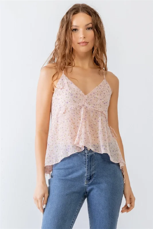 Chic Outfits Cozy and Relaxed Wear Tasha Apparel Floral Print V-Neck Criss-Cross Back Flare Cami