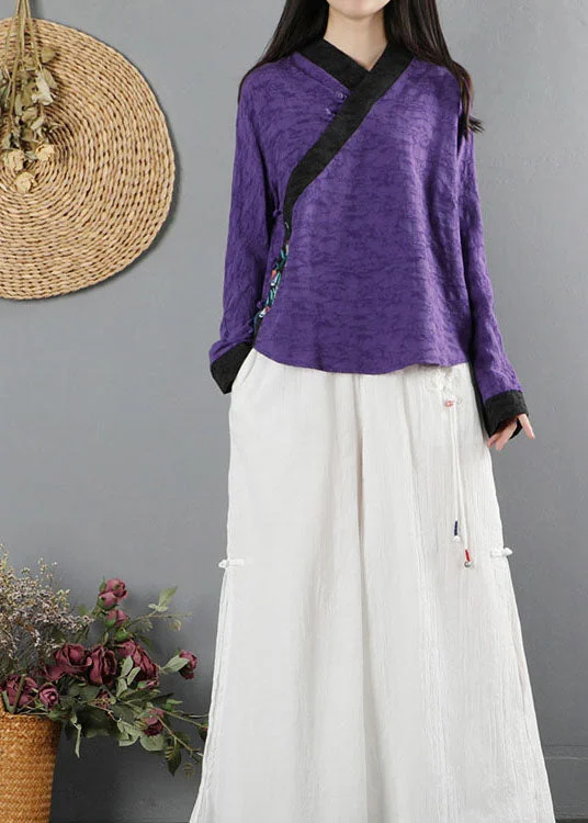 All-Day Wear Relaxed Layered Looks Natural Purple Embroideried Shirts Long Sleeve