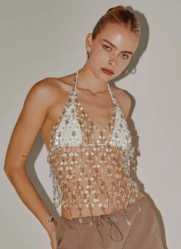 Soft Touch Soft and Relaxed Fashion Acadia Beaded Vest Top - Silver