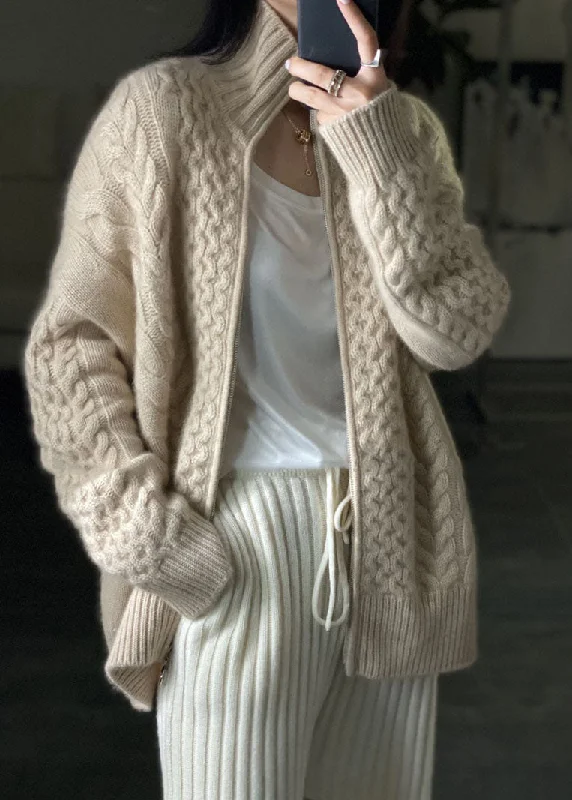 Easygoing Fashion Cozy Stylish Wear DIY Beige Zip Up Casual Woolen Knitted Tops Coat Winters Easygoing Fashion Cozy Stylish Wear DIY Beige Zip Up Casual Woolen Knitted Tops Coat Winters