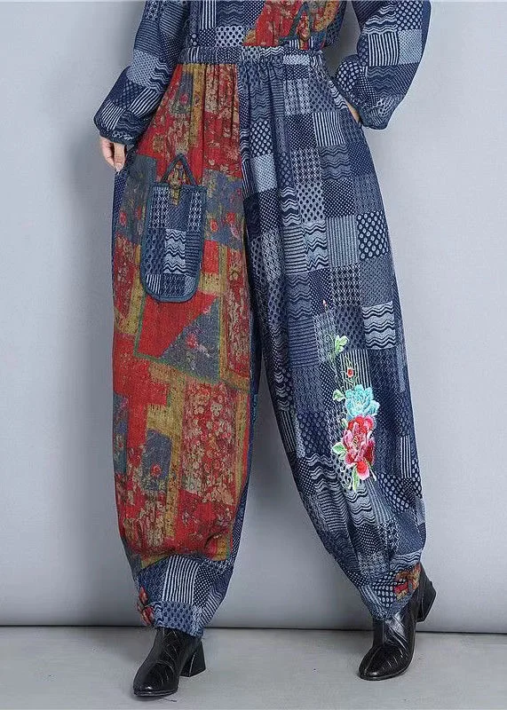 Smart Comfort Wear Comfy Warm Fashion New Denim Blue Embroidered Pockets Cotton Pants Spring