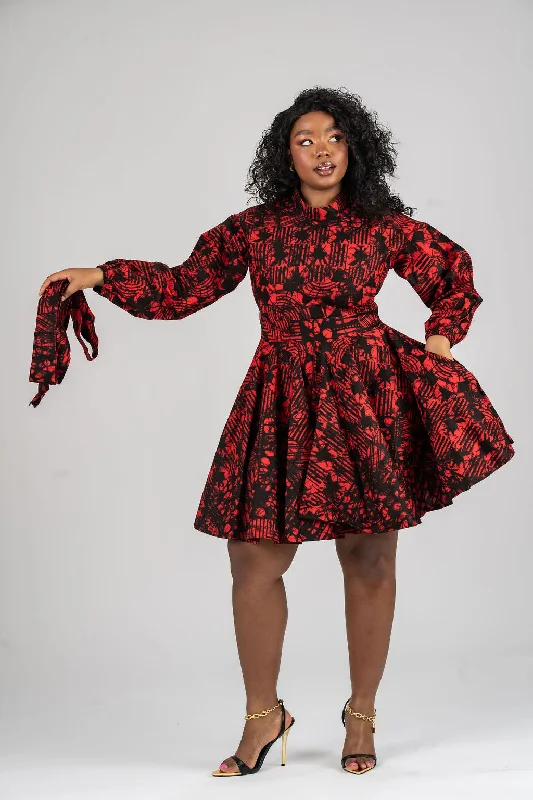 Chic Comfort Casual Soft Fit Eno Ankara Mini Dress | Red and Black African Print