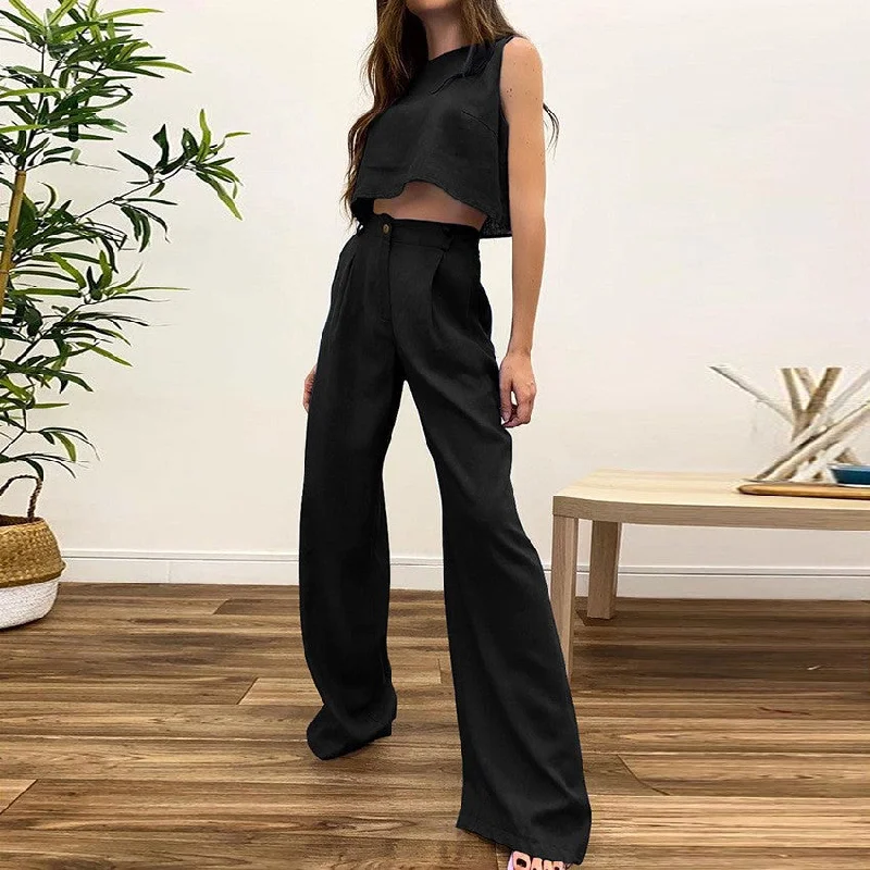 Cozy Sweaters Relaxed Chic Pieces Casual Cotton Linen Sleeveless Tops & Wide Legs Pants