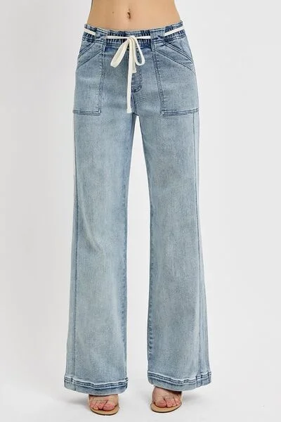 Breezy Style Soft Street Fashion RISEN Full Size Straight Leg Jeans with Pockets Plus Size