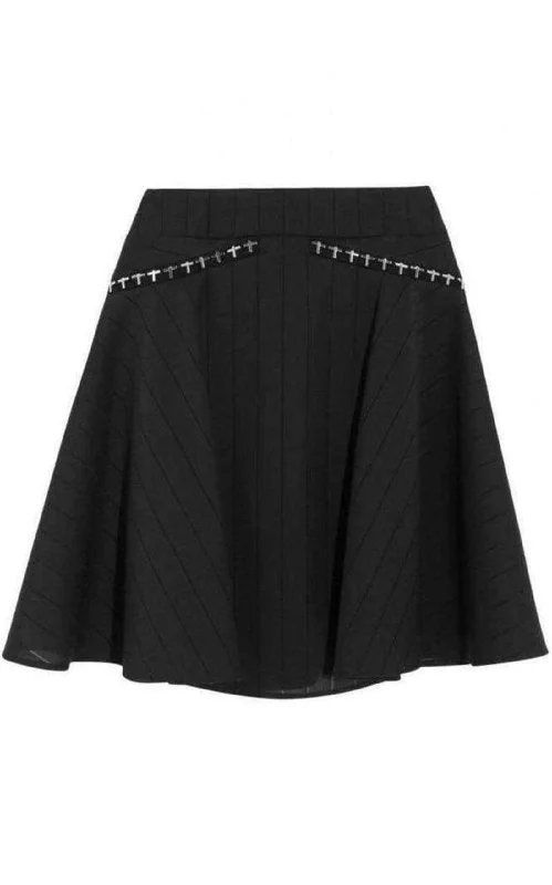 Soft Feel Fashion Chic Comfort Flared Embellished Stretch Skirt