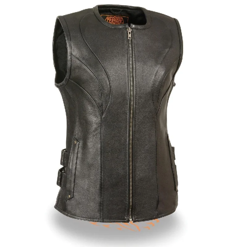 Comfortable Jeans Trendy Soft Pieces Milwaukee Leather MLL4515 Women's Zipper Front SWAT Style Black Leather Vest