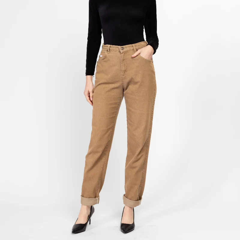Comfy Chic Casual Soft Layers Medium Long 80s Lee High Waisted Camel Brown Jeans 28"-29"