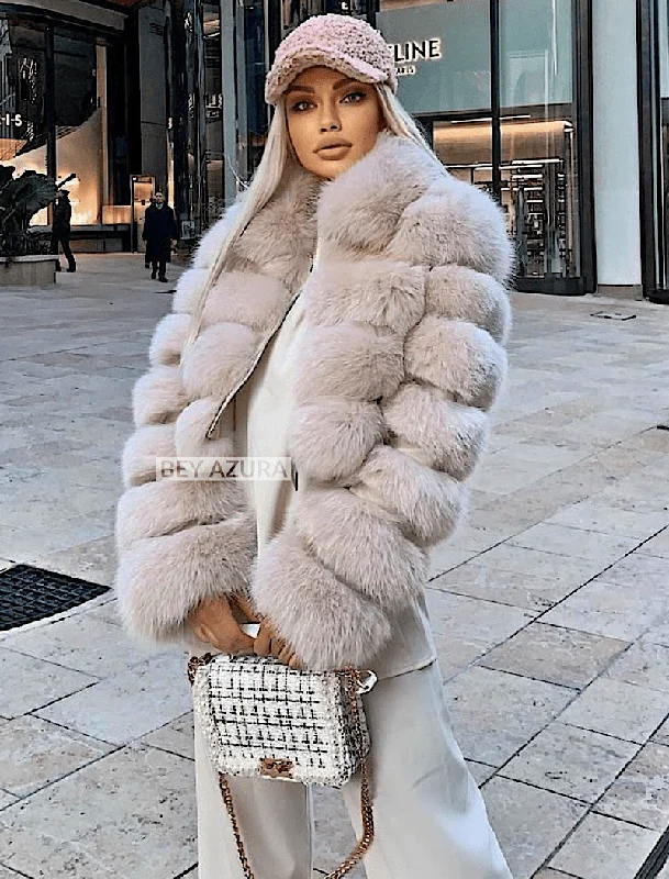 Fashion Comfort Relaxed Soft Fashion Cropped Striped Short Panel Fox Fur Coat