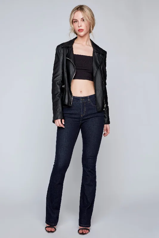 Timeless Style Soft Chic Apparel SOPHIE - Regular Rise Bootcut Jean - Blue/Black Flex Denim