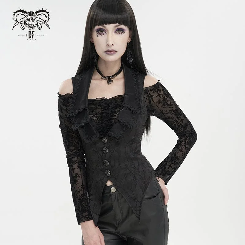 Chic Lounge Comfy Outfits Wearable Women's Gothic Floral Embroidered Swallow-tailed Vest