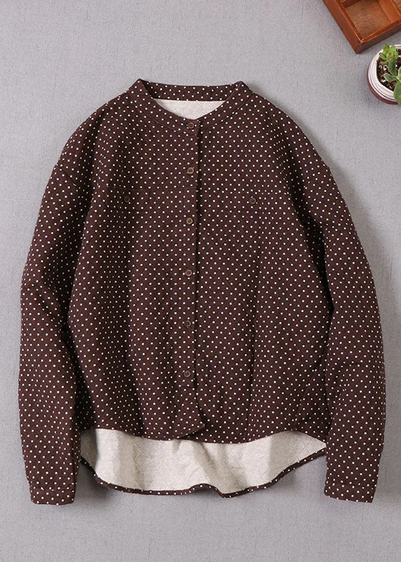 Relaxed Dresses Soft Street Fashion Natural Chocolate low high design Dot Cotton Shirts Winter