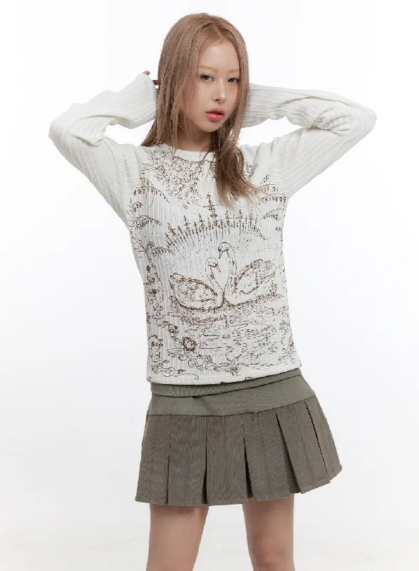 Easy Style Soft Daywear Fits Graphic Round Neck Long Sleeve TShirt CN425