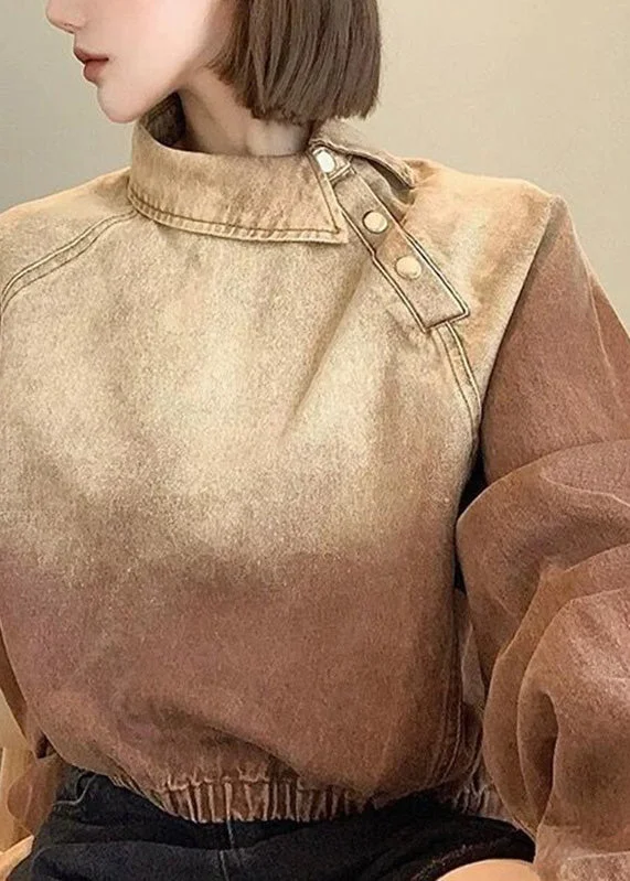 Comfortable Tops Cozy Everyday Layers Original Design Light Brown Peter Pan Collar Denim Coats Spring