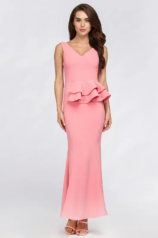 Casual Comfort Soft Chic Apparel Pink Pearl Peplum Maxi Dress