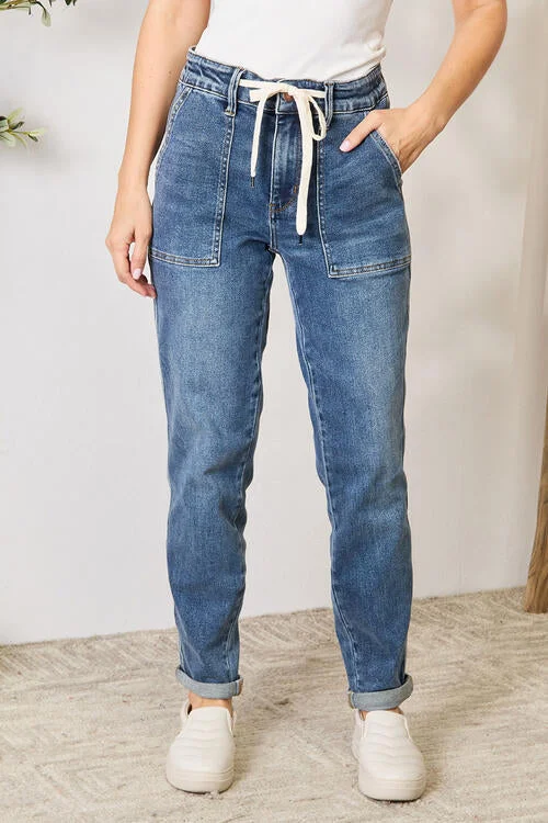 Soft Clothing Relaxed Layered Looks Judy Blue Full Size High Waist Drawstring Denim Jeans