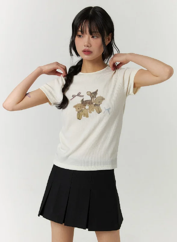 Comfy Pants Soft Chic Apparel Animal Graphic Short Sleeve Tee CF407