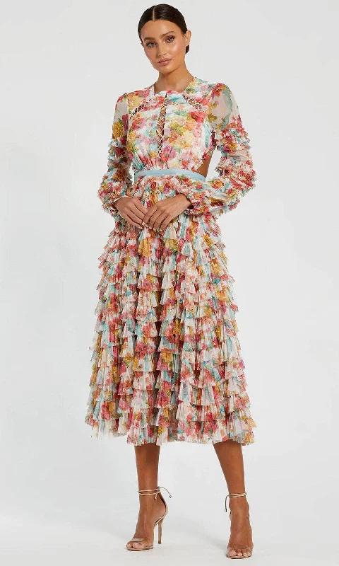Effortless Outfits Warm Soft Clothing Mac Duggal 8130 - Floral Ruffled Tea-Length Dress