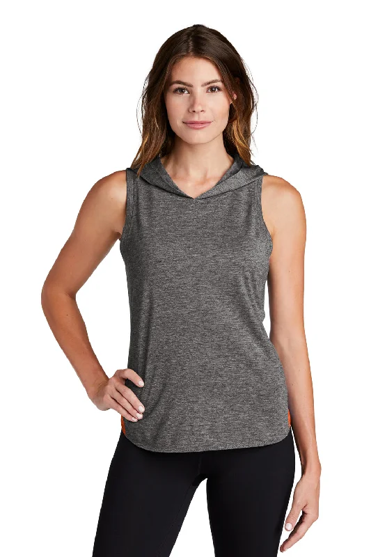 Smart Comfort Wear Comfy Layering Trends Sport-Tek Womens Draft Moisture Wicking Hooded Tank Top Hoodie - Heather Dark Grey/Heather Deep Orange