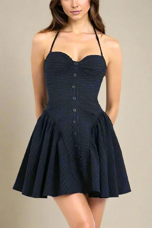 Soft Knitwear Soft Day-to-day Looks Bonnie Bodycon Halterneck Mini Dress - Navy Blue