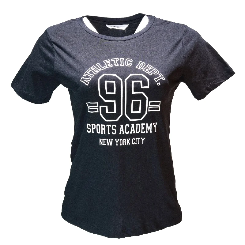 Chic Lounge Comfortable Layered Looks Black Ny Printed T Shirt