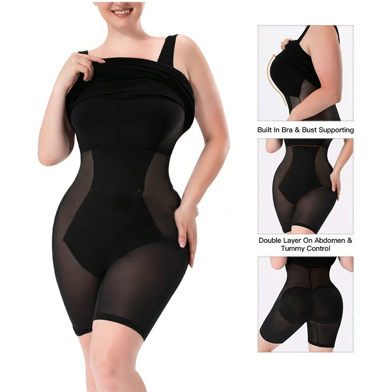Elegant Fit Cozy Smart Wear Shapewear Dress Jumpsuit Tummy Tuck Lift Lining Double Layer Plus Size Tight Dress