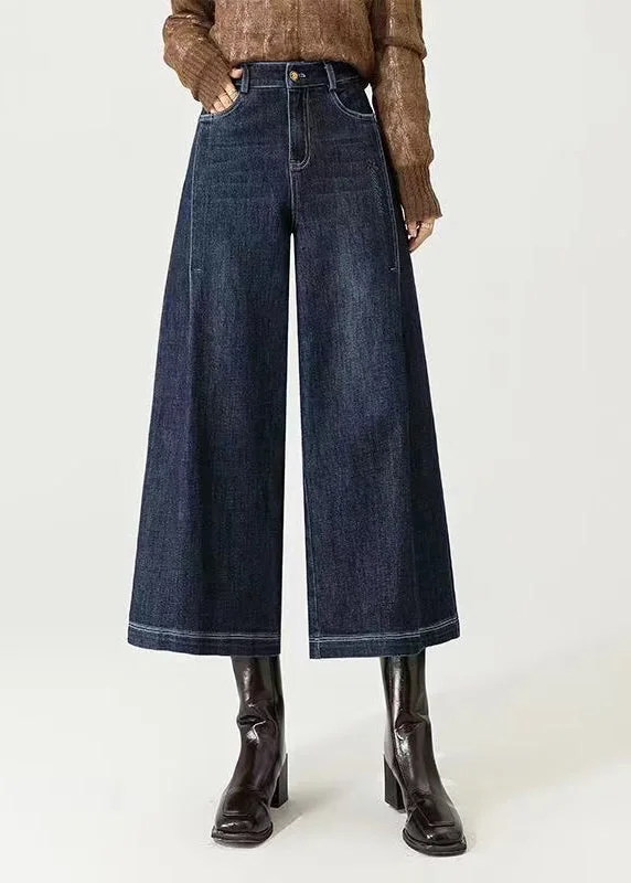 Effortless Comfort Stylish Relaxed Clothing Navy Pockets Versatile Denim Wide Leg Pants High Waist Spring