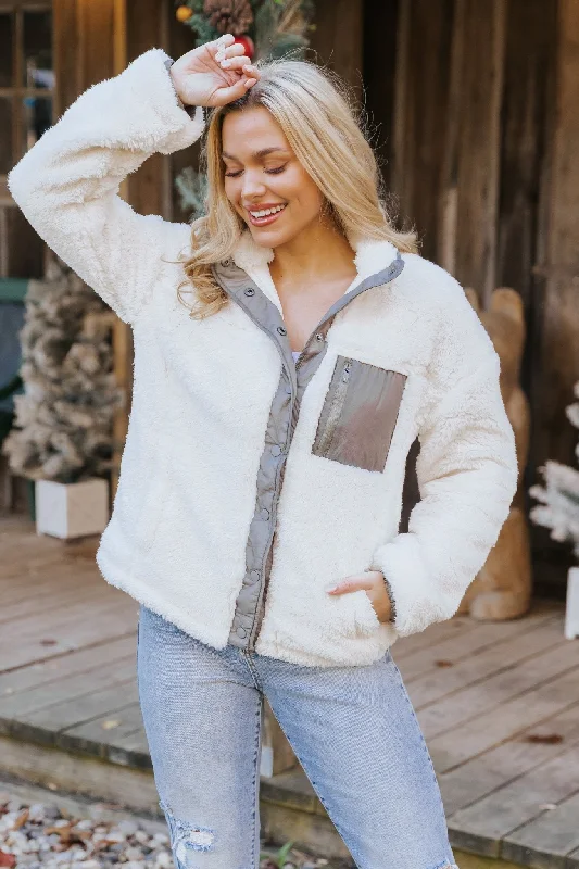 Cozy Apparel Streetwear Comfort Pieces Thread and Supply Kimble Ivory Sherpa Jacket - FINAL SALE