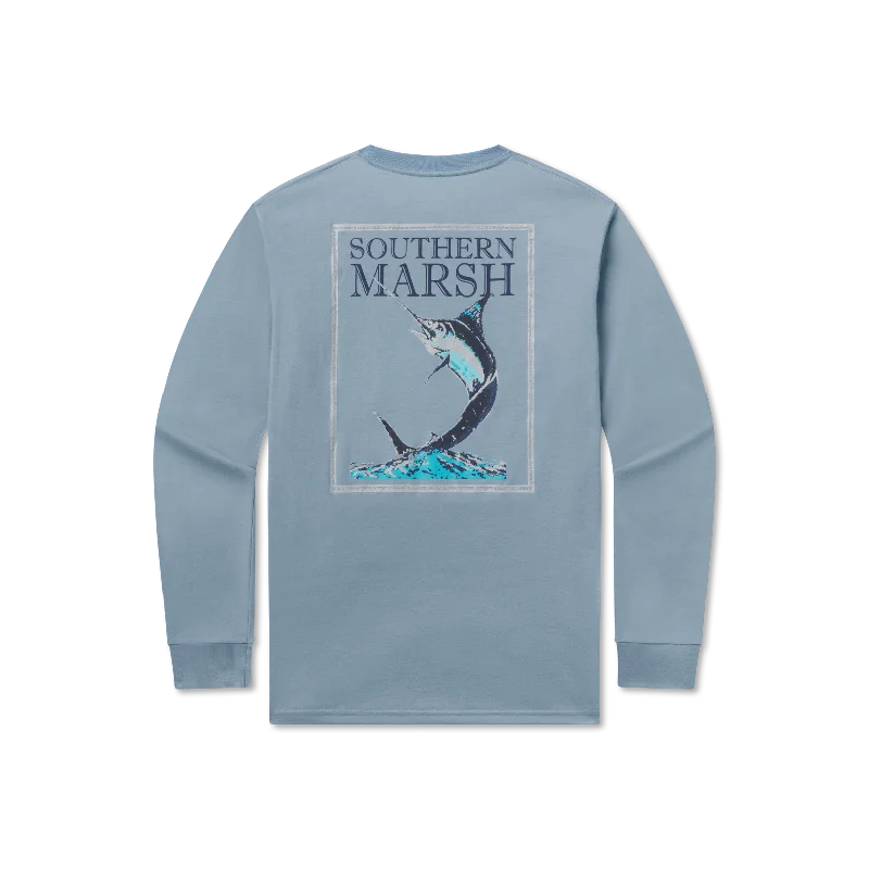 Weekend Comfort Practical Soft Layers Blue Marlin Fishing Tee - Long Sleeve
