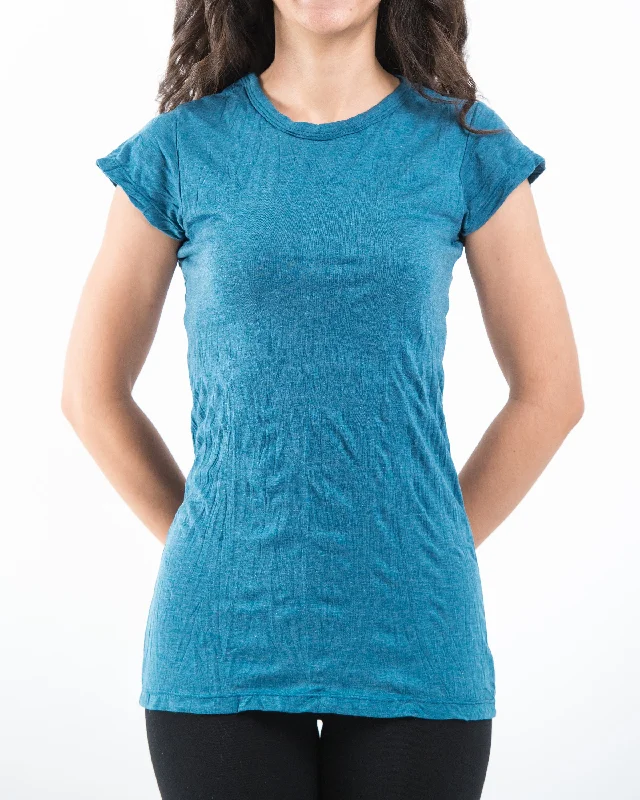 Cozy Chic Cozy Layered Wearables Womens Solid Color T-Shirt in Denim Blue