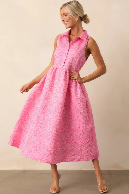 Cozy Layers Comfy Outfits Wearable Said And Done Pink Floral Jacquard Midi Shirt Dress