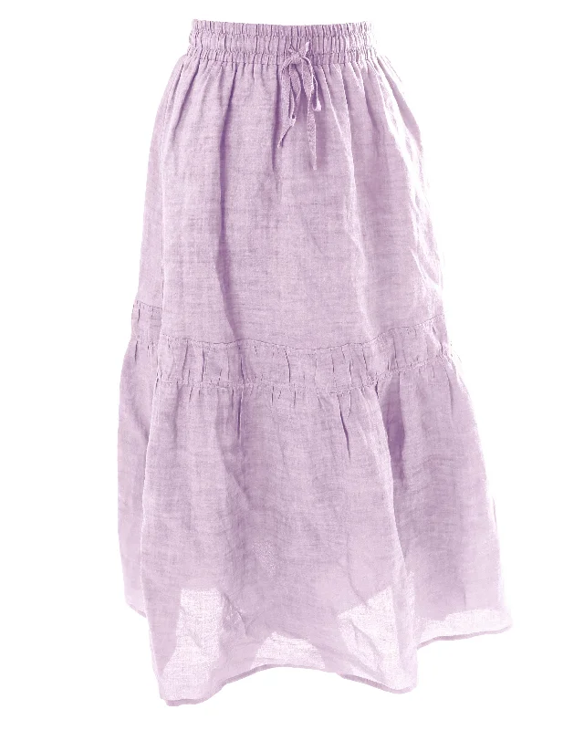 Relaxed Fashion Fashionable Cozy Looks HSK144-TIERED SKIRT WITH DRAWSTRING-Lavendar