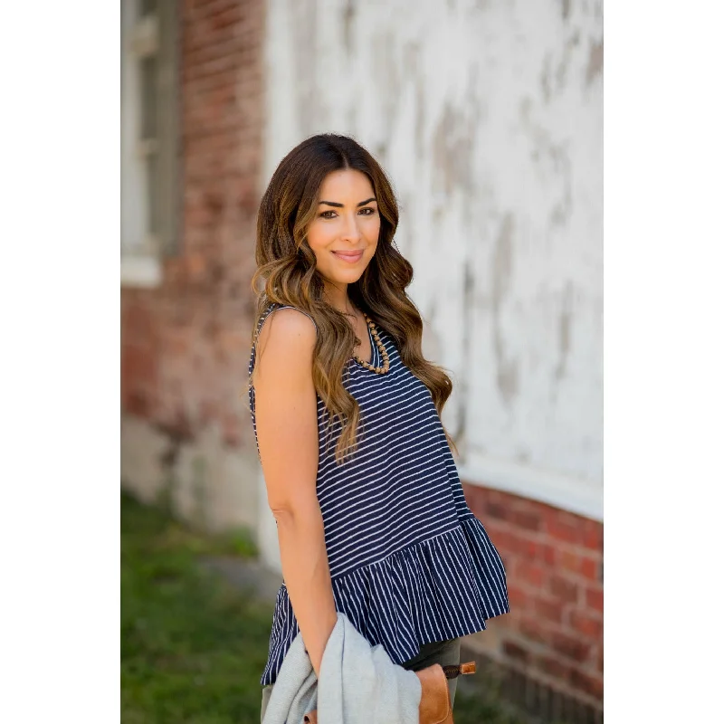 Easy Chic Fashionable Cozy Looks Mixed Stripe Peplum Tank