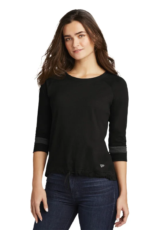 Effortless Dressing Fashion Chic Comfort New Era Womens Moisture Wicking 3/4 Sleeve Crewneck T-Shirt - Black/Graphite Grey