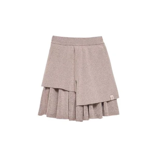 Easy Style Cozy Fashion Pieces OMAMIMINI TAUPE KNIT DOUBLE LAYER SKIRT [Final Sale]