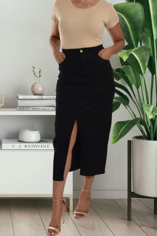 Easy Chic Cozy Smart Wear Ladies Black Denim Slit Skirt