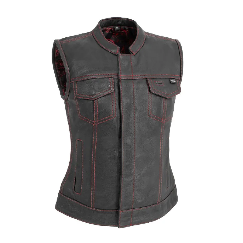 Fresh Comfort Stylish Soft Outfits Jessica Women's Motorcycle Leather Vest - Black/Red - Limited Edition