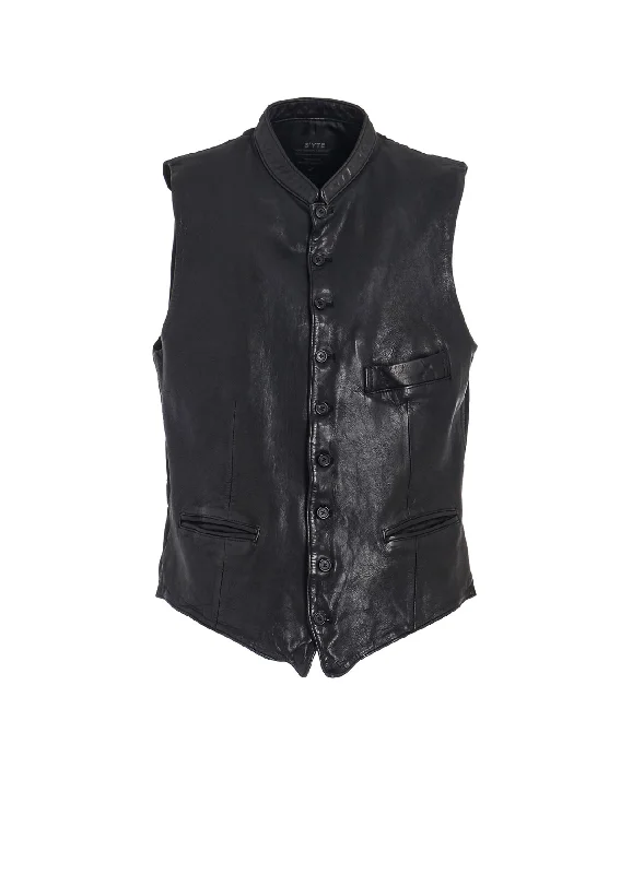 Cozy Fit Wear Comfy Layering Trends VEGETABLE TANNED SHEEP LEATHER STAND COLLAR VEST Cozy Fit Wear Comfy Layering Trends VEGETABLE TANNED SHEEP LEATHER STAND COLLAR VEST