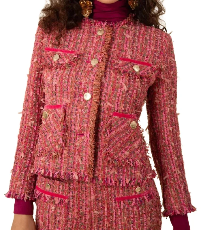 Stylish Wear Comfortable Chic Choices Tweed Jacket In Pink