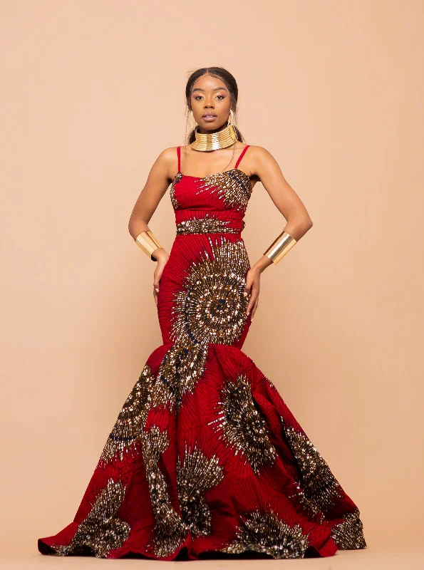 Sporty Elegance Trendy Cozy Wearables Raina Maxi Ankara Dress | Red African Print