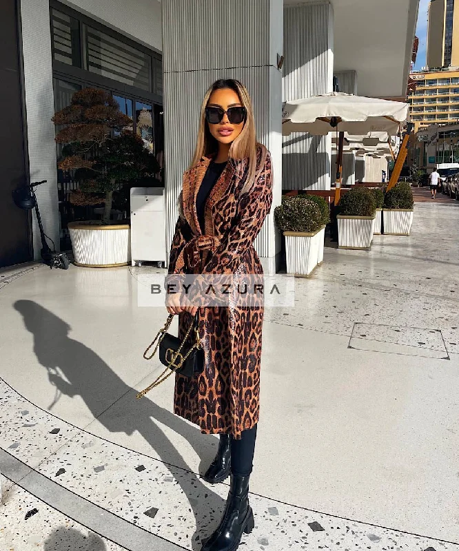 Cozy Chic Wear Practical Soft Fit PU Leather Snake Pattern Midi Coat