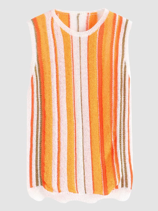 Stylish Wear Cozy Street Fashion Midsize Effortlessly Beautiful Strips Color-Block Tank Top