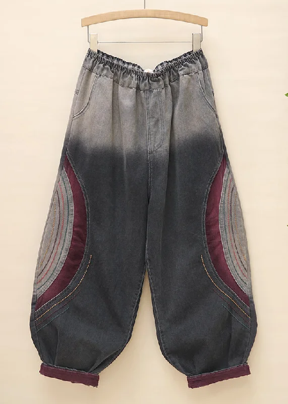 Smart Comfort Comfortable Trend Wear Loose Black Pockets Elastic Waist Denim Crop Pants Spring